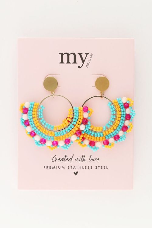 Half round statement earrings with multi color beads | My Jewellery
