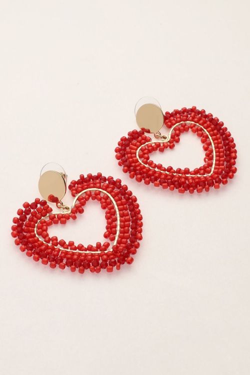 Earrings with red beaded heart | My Jewellery