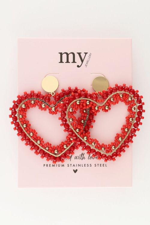 Statement earrings with red beaded heart  | My Jewellery