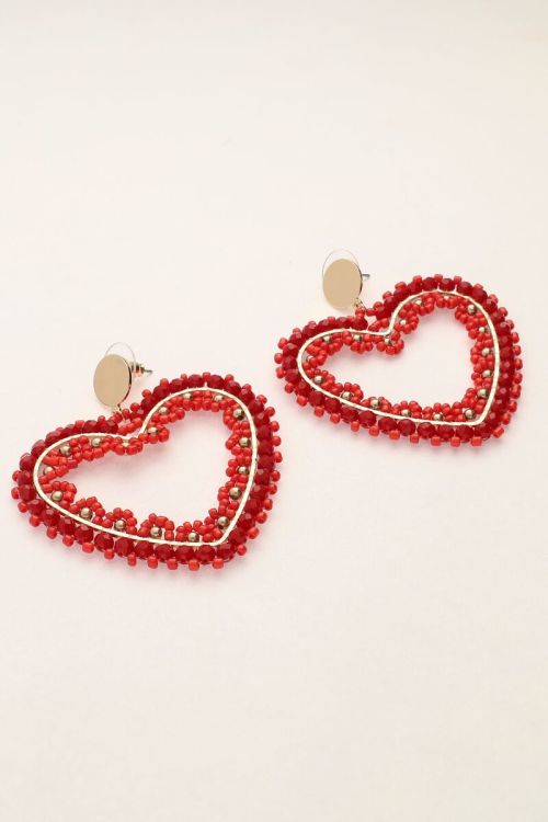 Statement earrings with red beaded heart  | My Jewellery