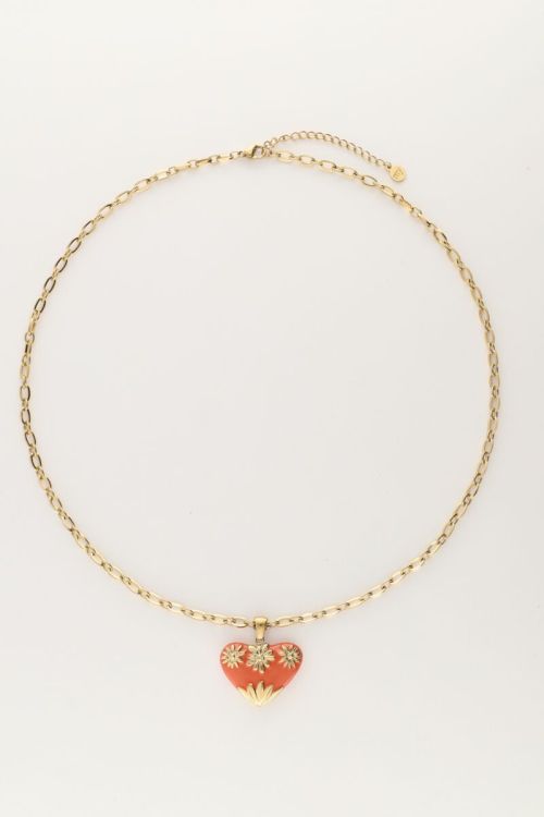 Art chain necklace with orange vintage heart | My Jewellery