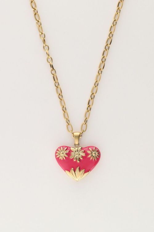 Art schakelketting met roze vintage hart
