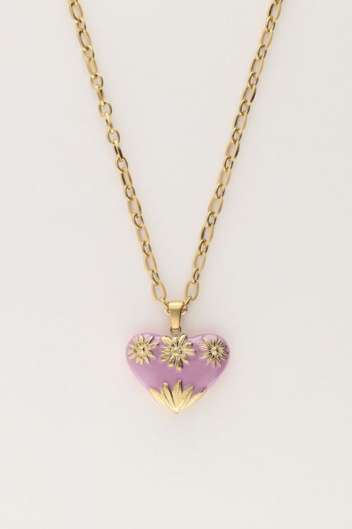 Art chain necklace with lilac vintage heart