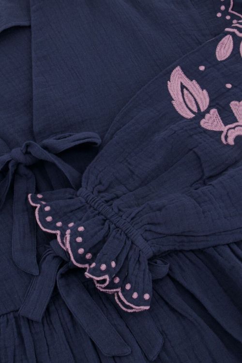 Dark blue muslin blouse with embroidery and bows | My Jewellery