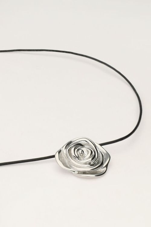 Vintage black cord necklace with rose | My Jewellery