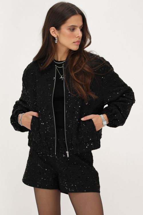 Black bomber jacket with sequins | My Jewellery