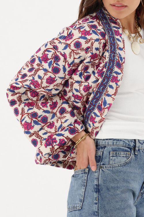 White kimono jacket with floral print | My Jewellery