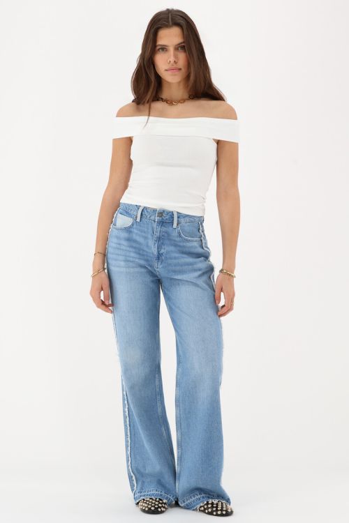 White off-shoulder rib top | My Jewellery