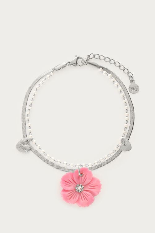 Botanical double bracelet with pink flower | My Jewellery