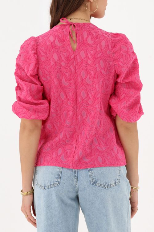 Pink jacquard top with puff sleeves and bows | My Jewellery