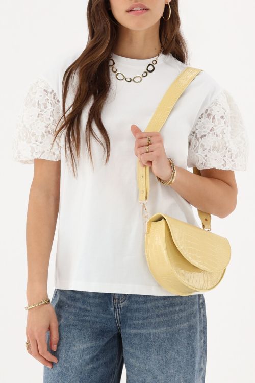Yellow half round shoulder bag with crocoprint