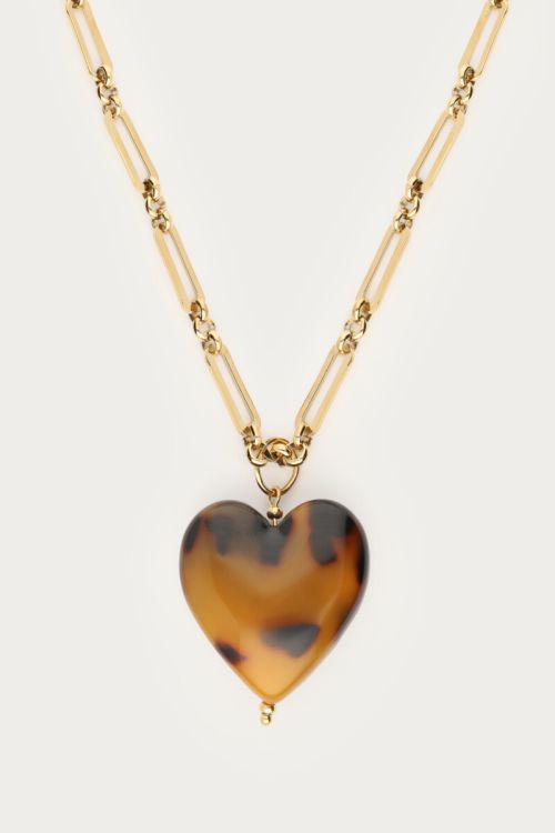 Long necklace with leopard print heart | My Jewellery