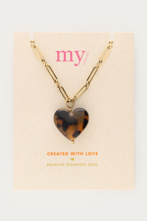 Long necklace with leopard print heart | My Jewellery