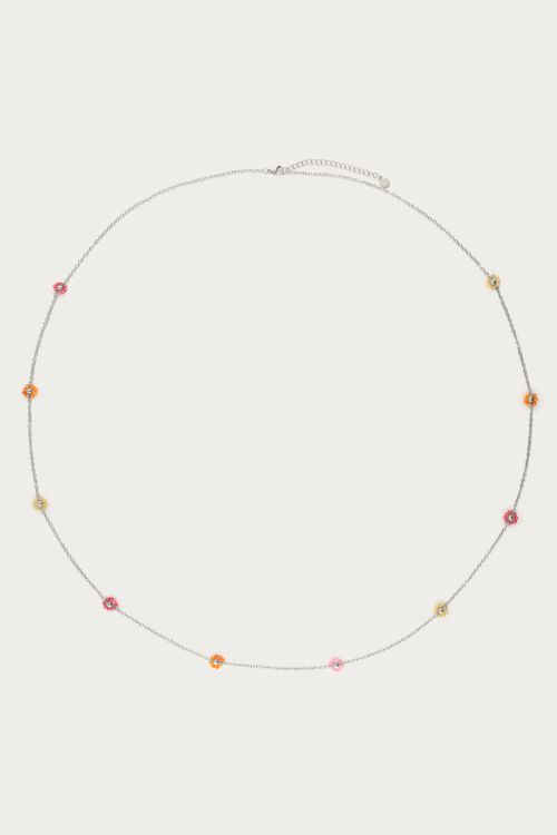 Long minimalist necklace with multicoloured floral beads | My Jewellery