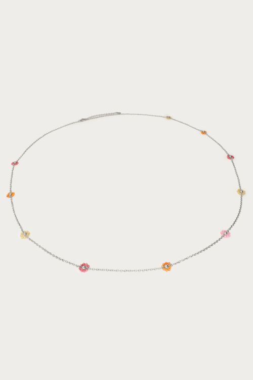Long minimalist necklace with multicoloured floral beads | My Jewellery