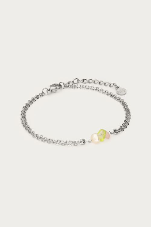 Bracelet with double chain & freshwater pearl stones | My Jewellery
