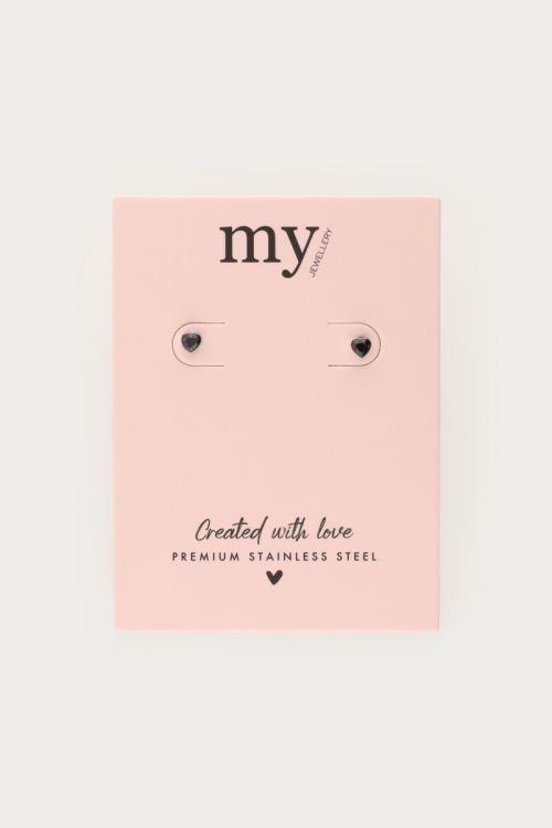 Studs with black rhinestone heart | My Jewellery