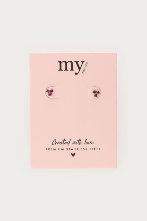 Studs with pink triple rhinestones | My Jewellery