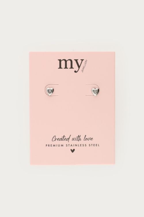 Studs with heart and rhinestone | My Jewellery