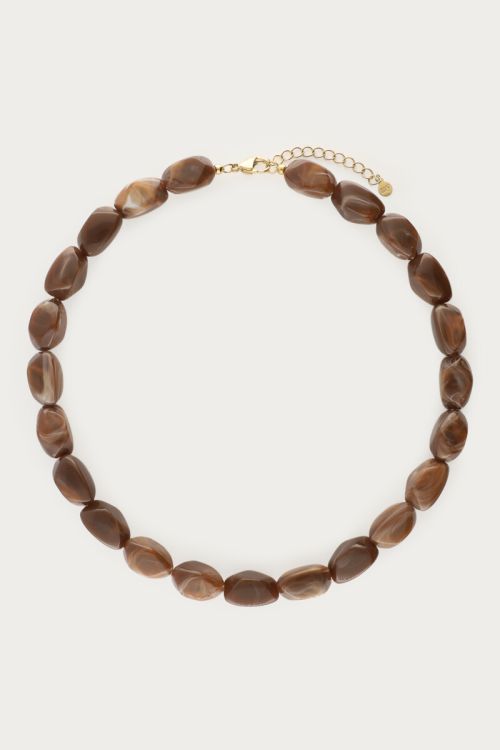 Donkerbruine statement ketting met ovalen kralen