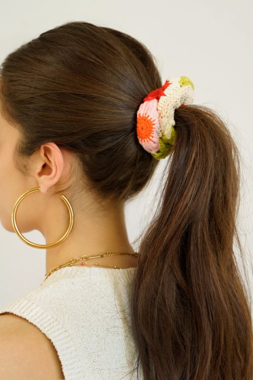 Multicolour crochet scrunchie with flowers | My Jewellery