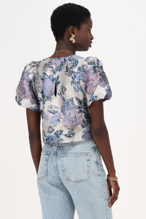 Multicolor jacquard top with puff sleeves | My Jewellery
