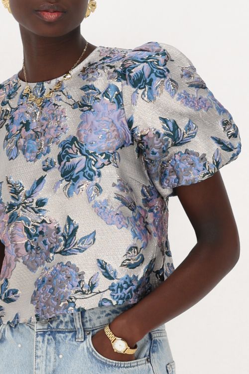 Multicolor jacquard top with puff sleeves | My Jewellery