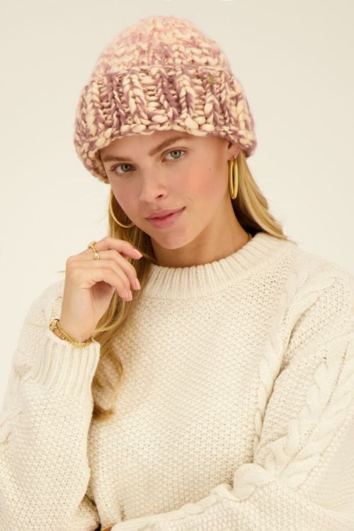 Multicoloured beanie with purple and pink  | My Jewellery