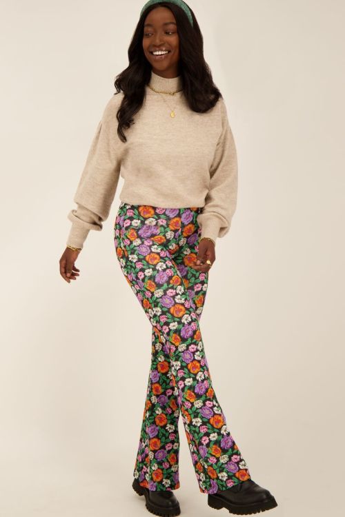 Multikleur flared legging met klaproos print | My Jewellery