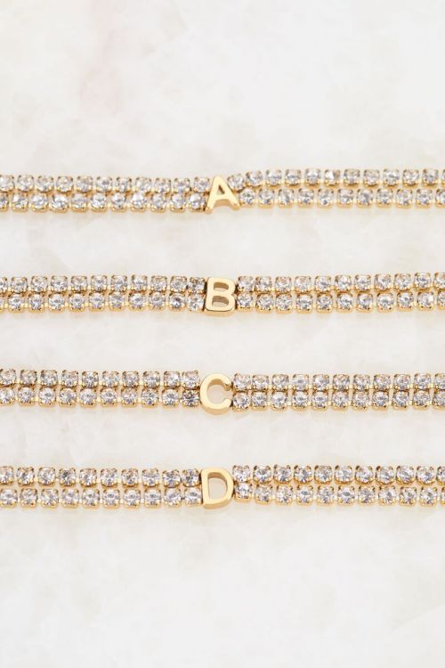 Dubbele strass armband met initial | My Jewellery