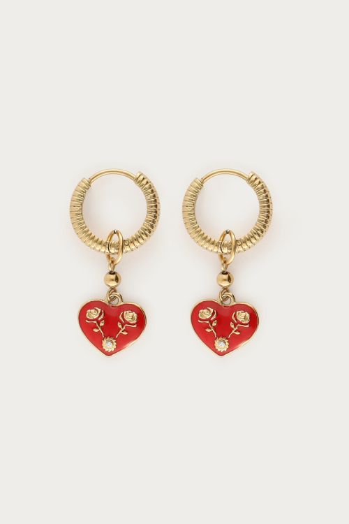 Mystic hoop earrings with red heart