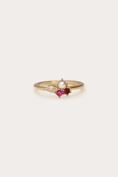 Mystic ring with faux pearl and stones