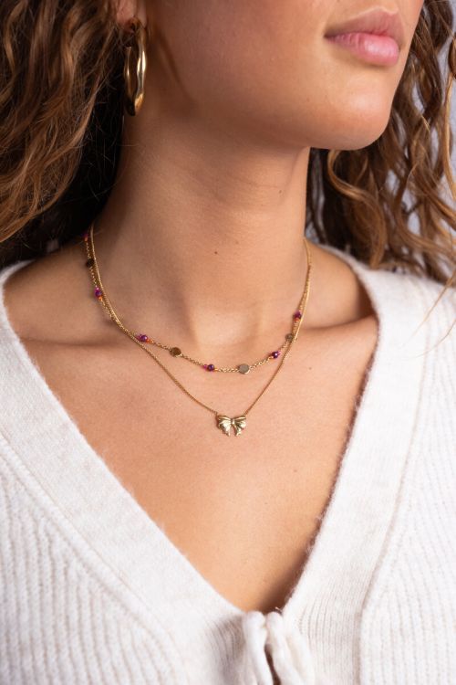 Necklace with mint and purple beads
