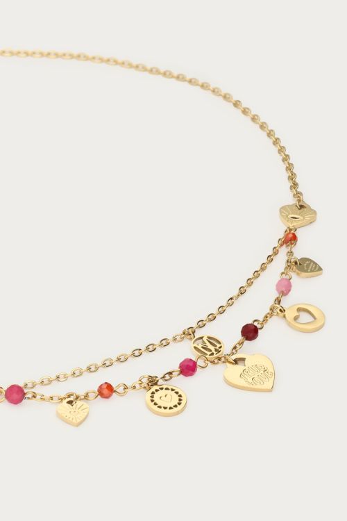 Necklace charms with hearts, red & pink beads | My Jewellery