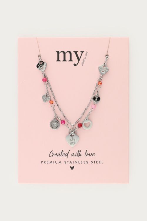 Necklace charms with hearts, red & pink beads | My Jewellery