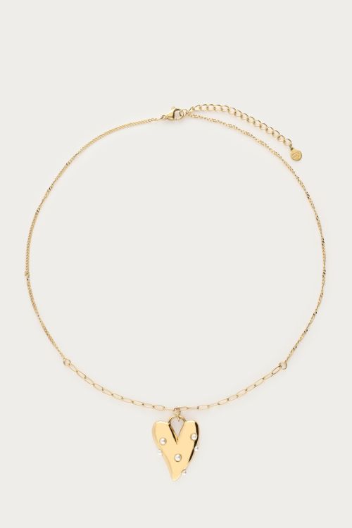 Ketting met groot hart en imitatieparels 