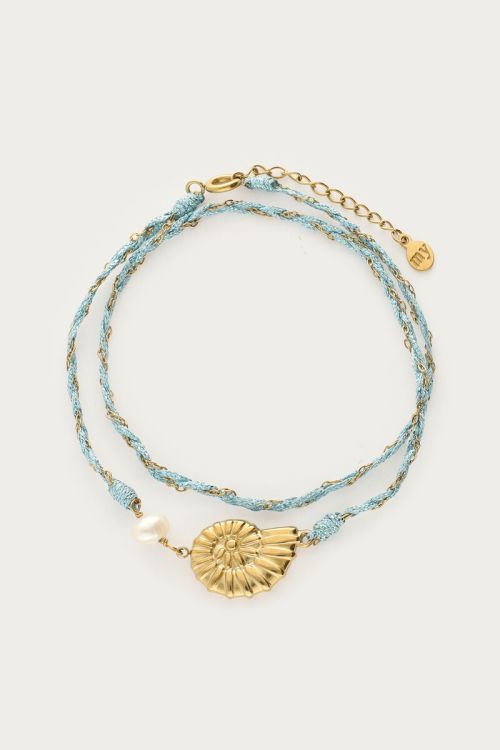 Nomads blauwe wikkel armband met schelp