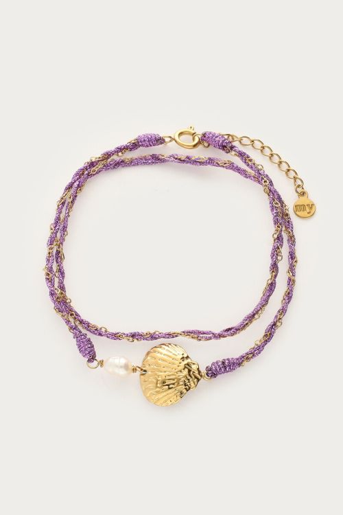Nomads paarse wikkel armband met schelp