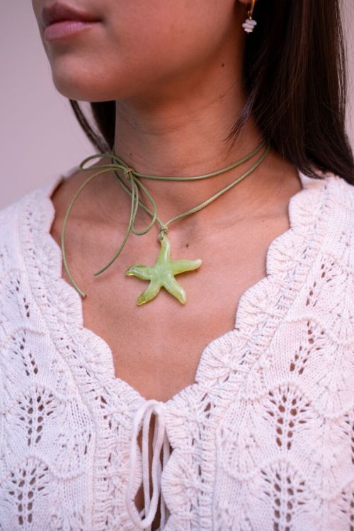 Collier Océan en corde avec étoile de mer verte 