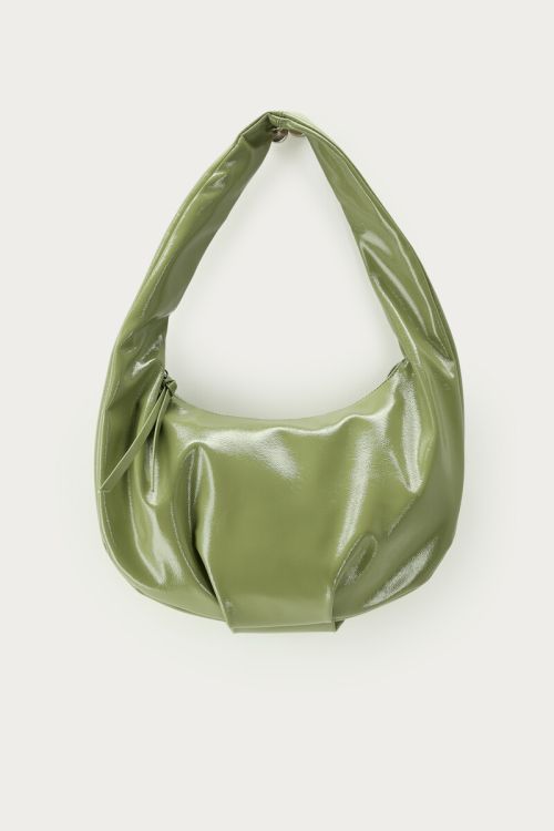 Olive green PU patent shoulder bag | My Jewellery