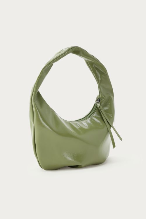 Olive green PU patent shoulder bag | My Jewellery