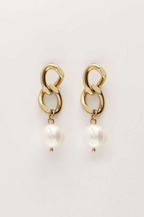 Drop earrings chain & freshwater pearl