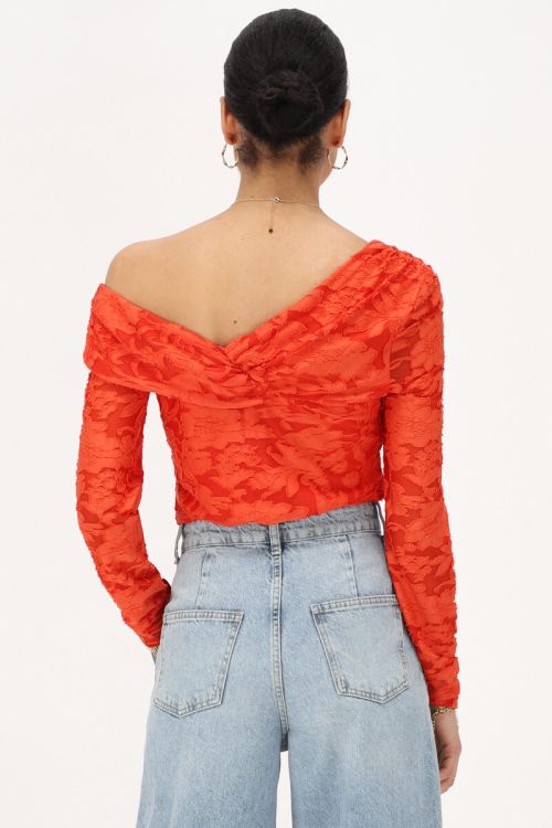 Orange asymmetrical top with flowers | My Jewellery