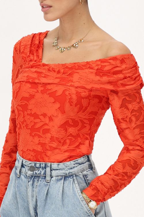 Orange asymmetrical top with flowers | My Jewellery