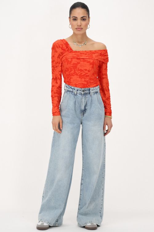 Orange asymmetrical top with flowers | My Jewellery