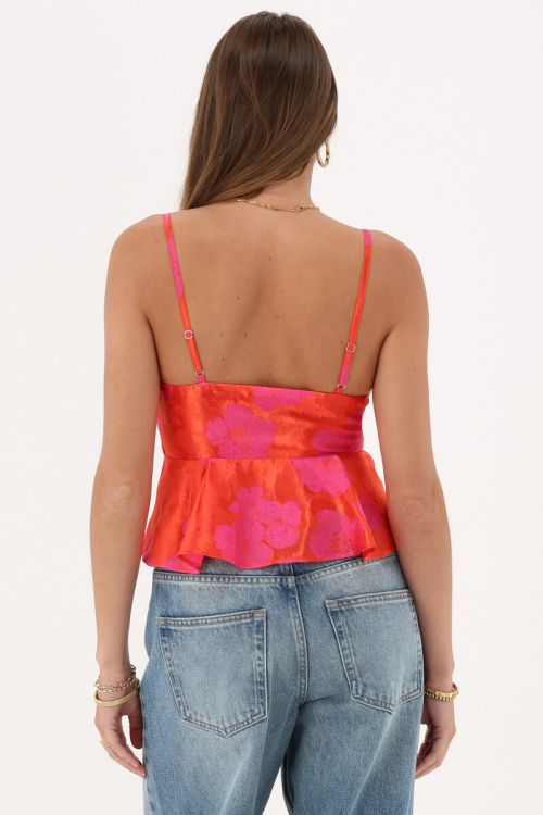 Orange jacquard top with pink flowers  | My Jewellery