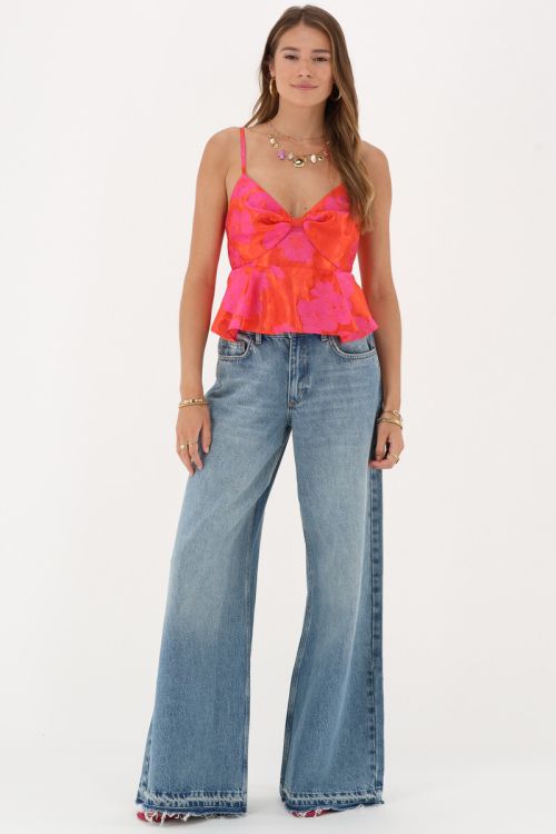 Orange jacquard top with pink flowers  | My Jewellery