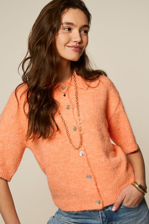 Orange polo cardigan with short sleeves | My Jewellery