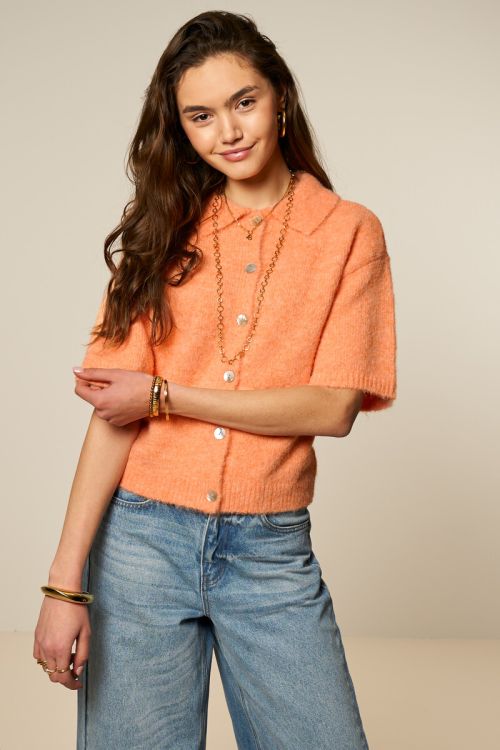 Orange polo cardigan with short sleeves | My Jewellery