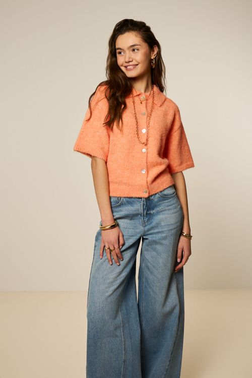 Orange polo cardigan with short sleeves | My Jewellery